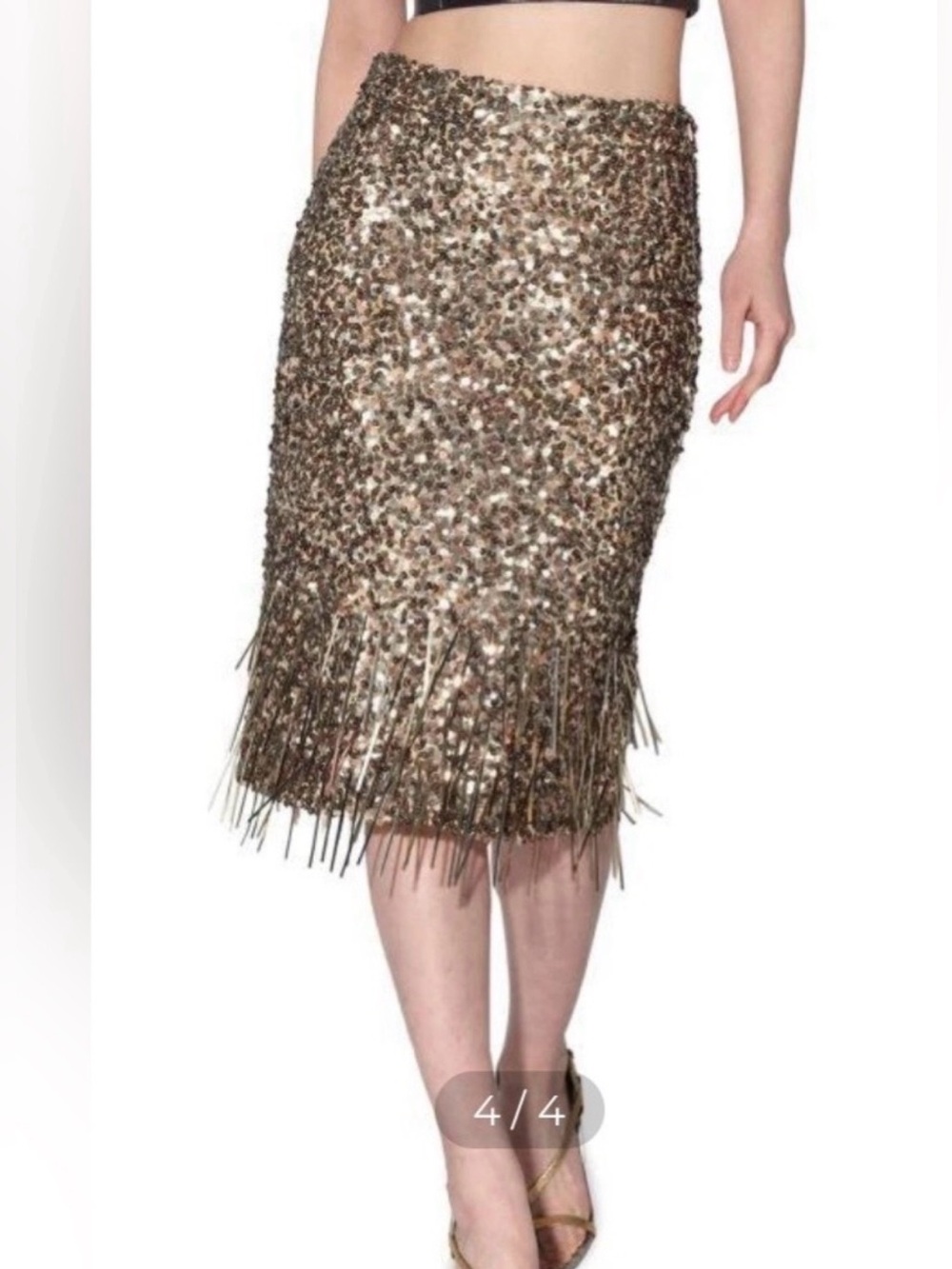 Walter Baker Gold Sequin Fringe Pencil Skirt